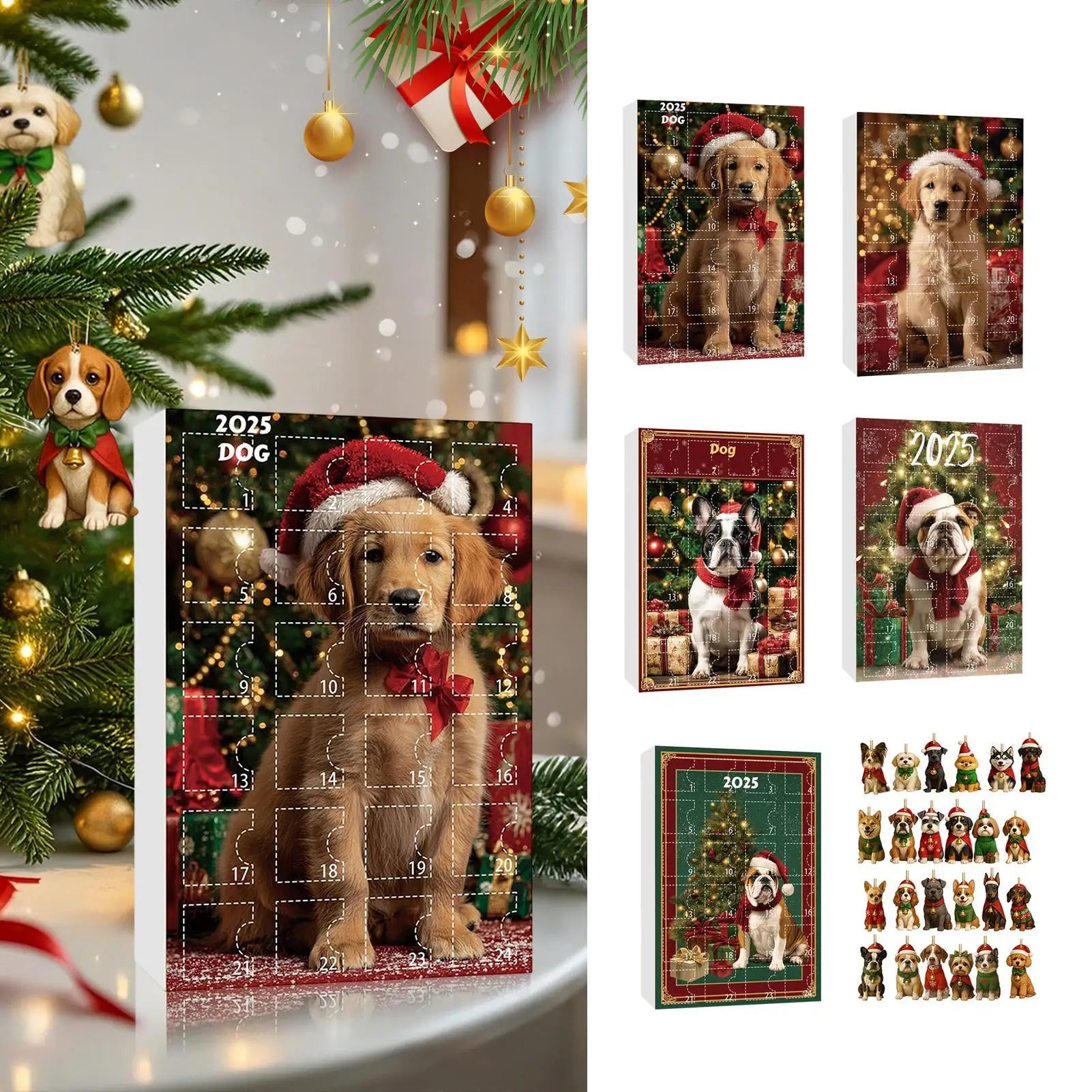 Dog Advent Calendar 24 Days Countdown 2D Acrylic Christmas Ornaments Pet Lover Gift Tree Home Window Car Holiday Decorations