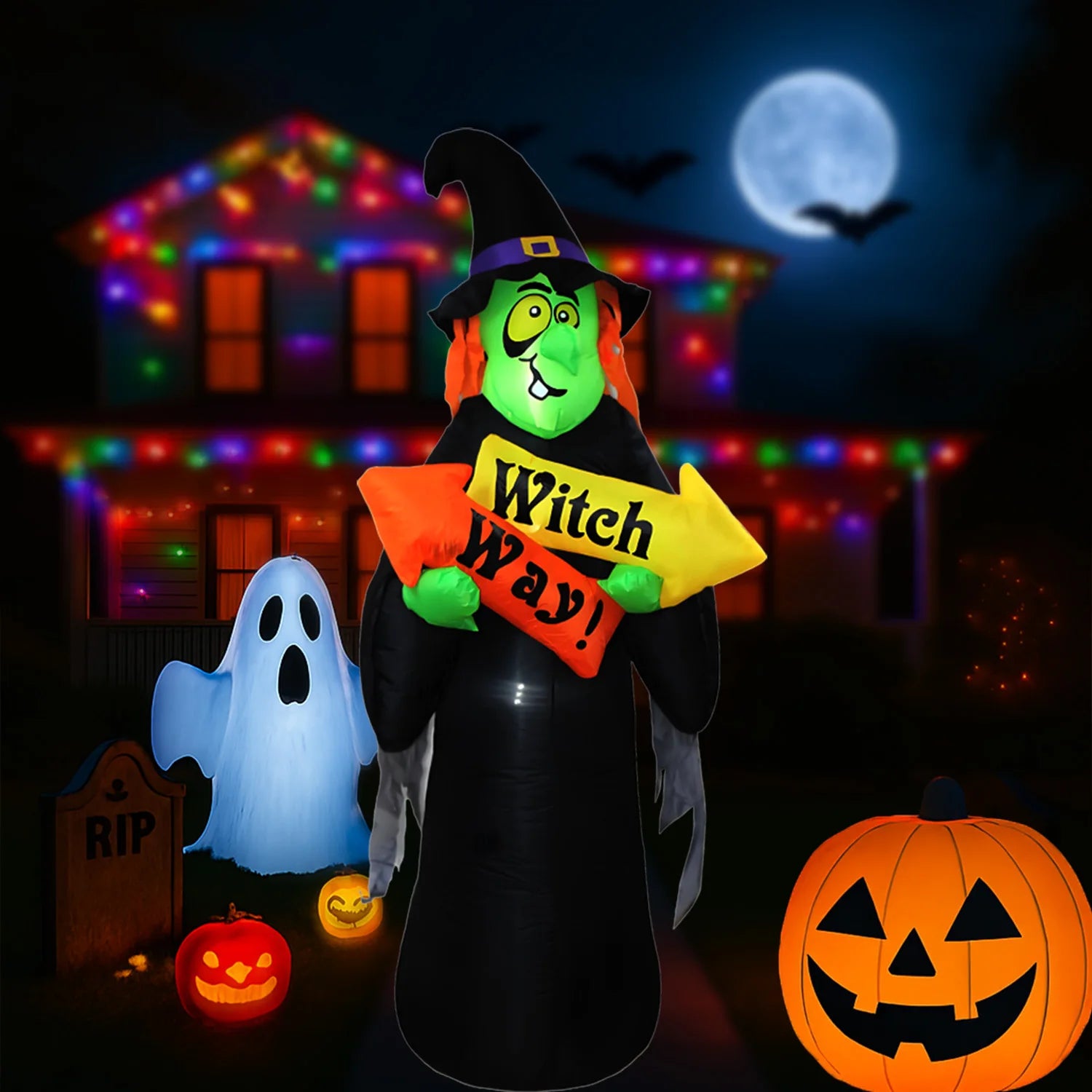 1pc Halloween Inflatables Outdoor Decorations Inflatable Yard Decoration with Build-in LEDs Blow Up Pumpkin for Halloween Party