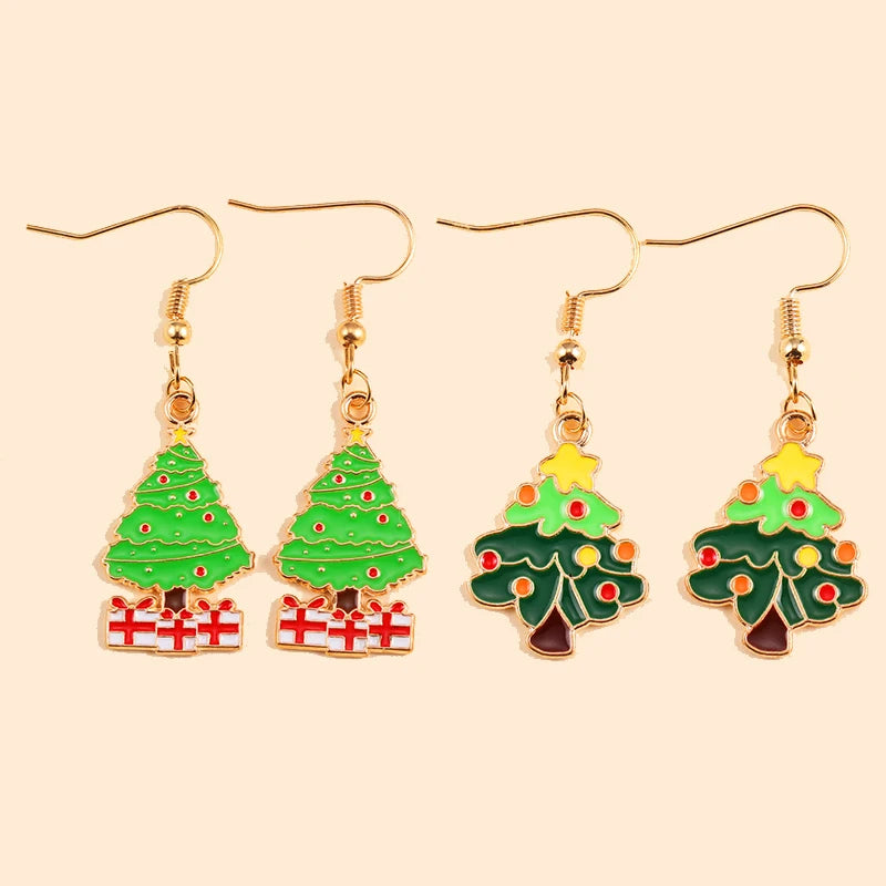 2Pairs Cute Christmas Set Earring Alloy Enamel Bell Snowflake Snowhouse Design Earrings - Perfect Holiday Jewelry Gift