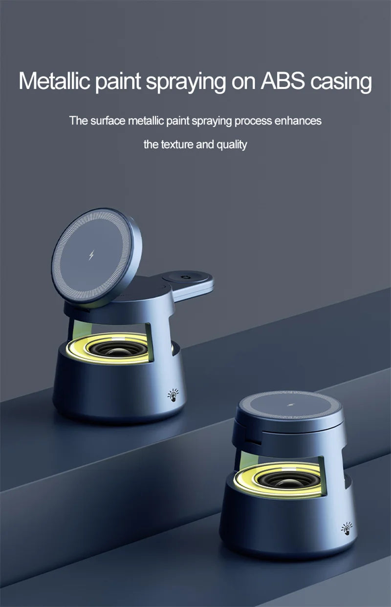 3 in 1 Magnetic Wireless Charger Bluetooth Speaker LED Light Desktop Fast Charging Phone Stand For iPhone 16 15 iWatch Airpods