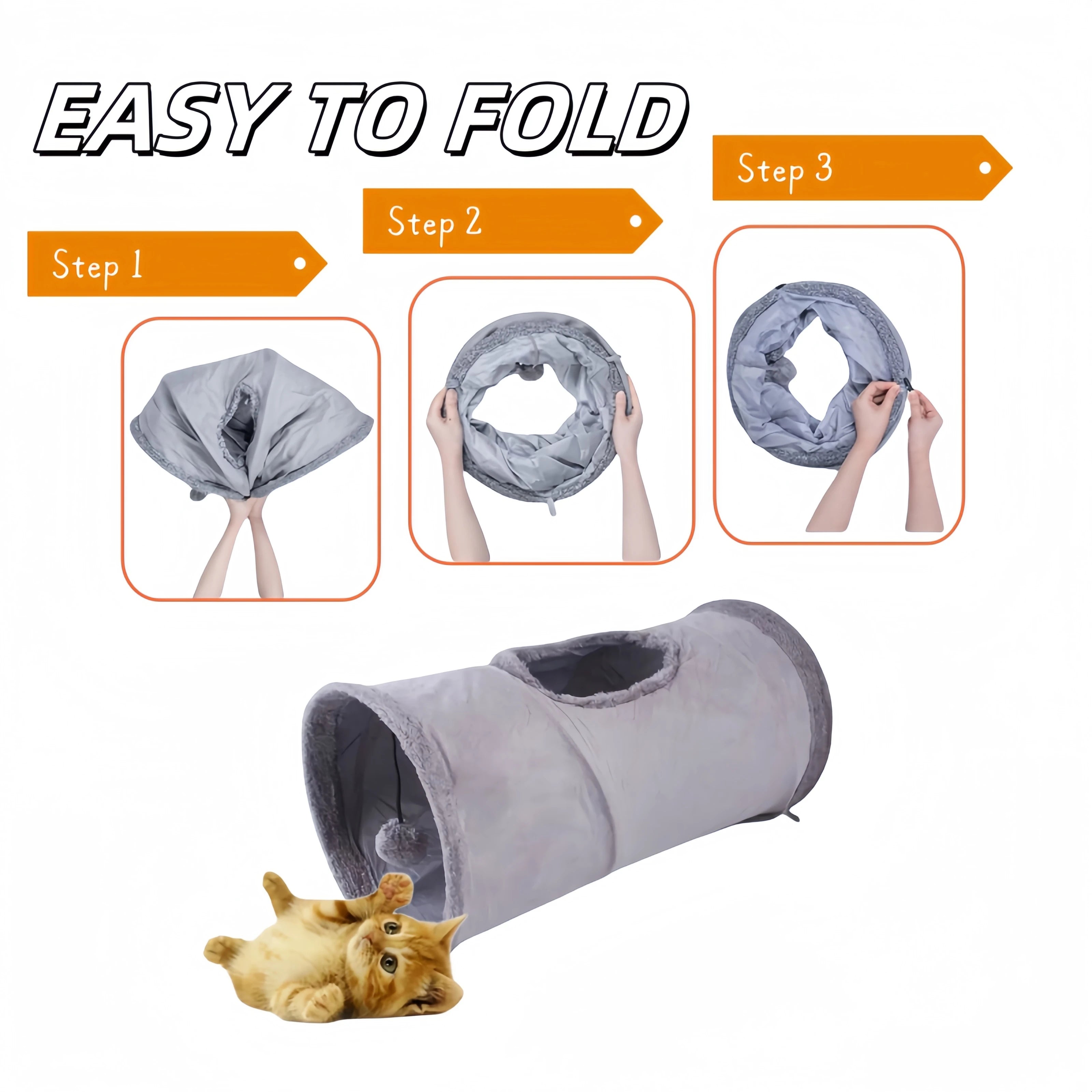 Collapsible Cat Winter Suede Tunnel for Puppy Rabbit Kitten Play Chase Hide Tunnel,Interactive Bedding Toy in 2 ways,3 ways, Cro