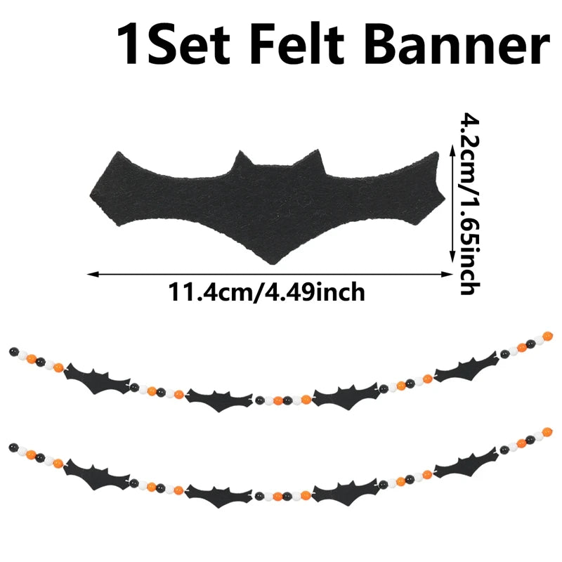 Halloween Pumpkin Bat Banner Garland Halloween Party Decorations Kids Halloween Non-Woven Banner Trick or Treat Party Supplies