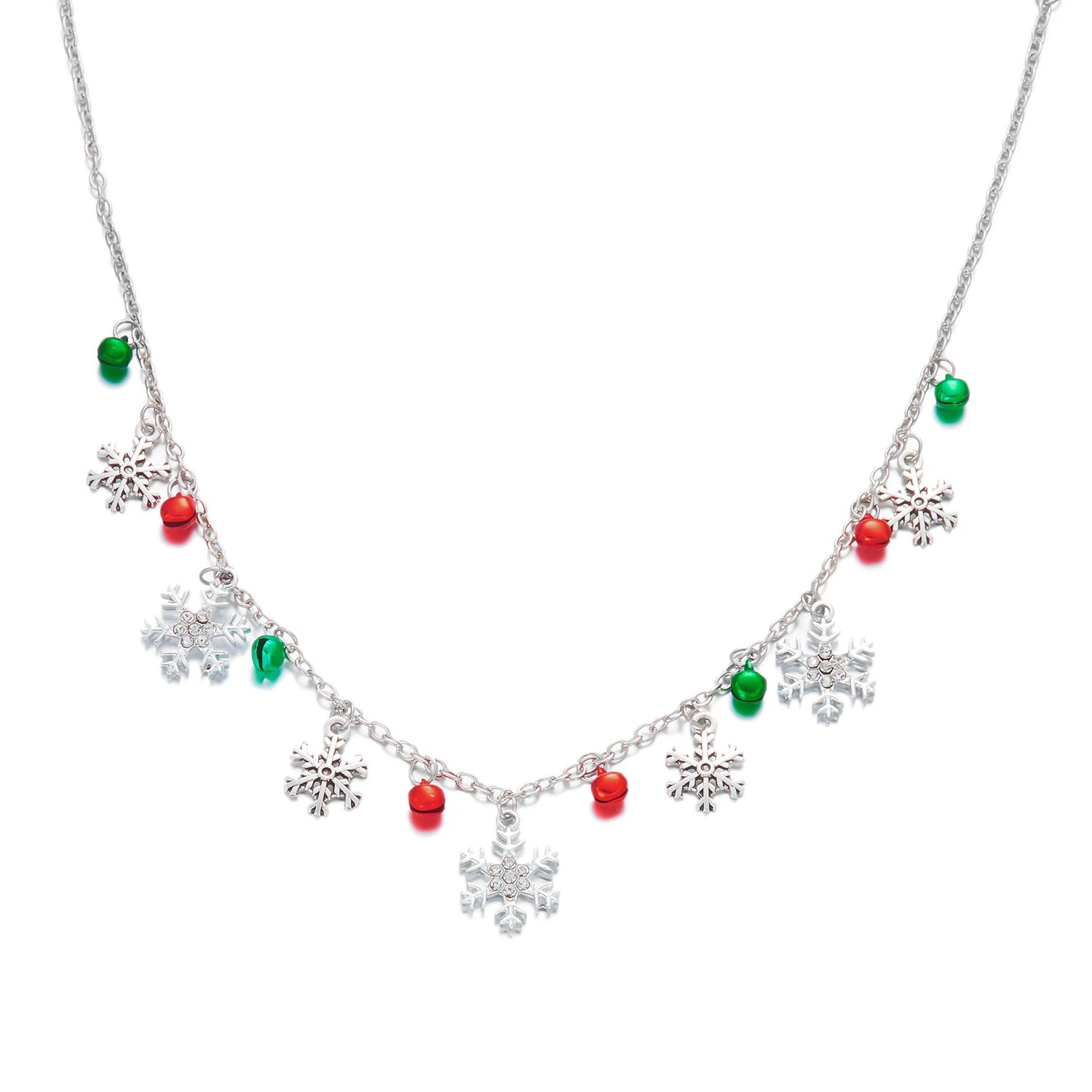 Christmas Glitter Snowflake Bell Pendant Bracelet for Women Rhinestone Necklace Xmas Joy Holiday Party Jewelry Gift