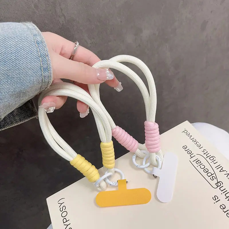 Cute Trendy Pastel Short Phone Case Lanyard Wrist Strap Durable Macaron Color Phone Charm Chain for Women