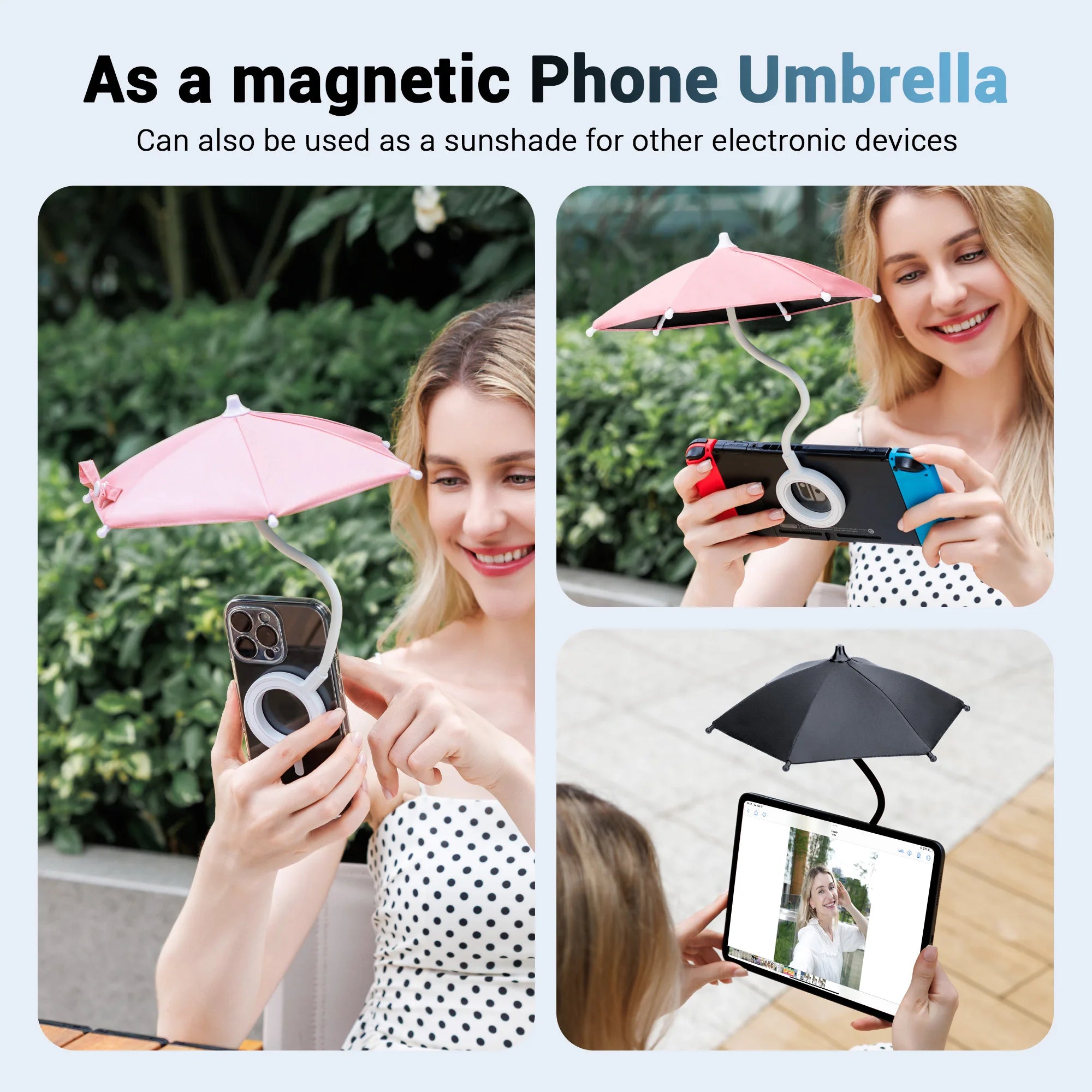 Magnetic Phone Umbrella for Sunlight Rain Universal Mobile Phone Sunshade Shield Umbrella for MagSafe for Outdoor Anti-Glare
