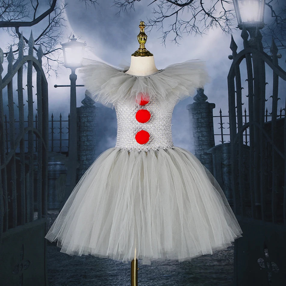 Halloween Clown Dress Kids Horror Movie Cosplay Costume Set for Girls Carnival Party Party Dress Up Clowns Clothing 3-10Yre