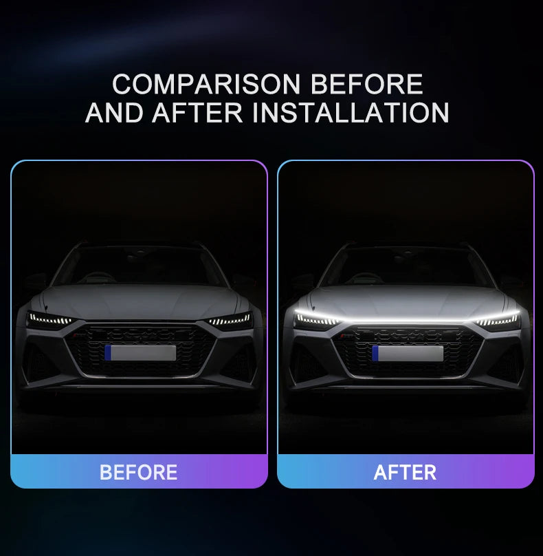 Dynamic Led Car Hood Light Strip With Turn Signal Indicator Flexbile Engine Hood Guide Decorative DRL Daytime Running Lights 12V