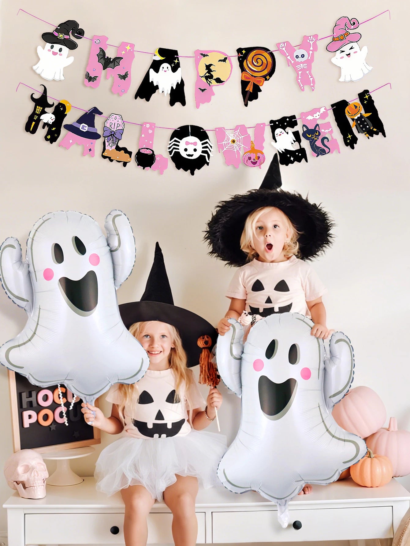3pcs Halloween pink theme set, suitable for Halloween party supplies, ghost party, home decoration Halloween supplies