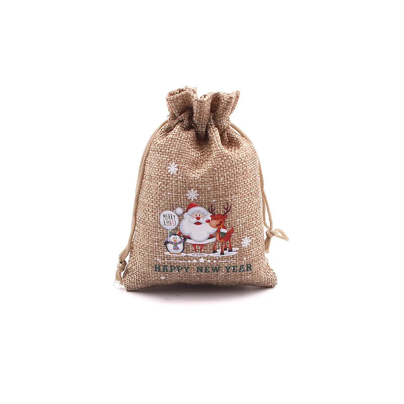 10Pcs/Lot Xmas Natural Jute Bags 10x14 13x18cm Christmas Candy Gift Bag Drawstring Pouches Nice Bracelet Jewelry Packaging Bags