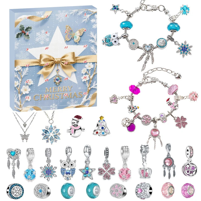 Christmas Crystal Bracelet Advent Calendar Gift Lost Butterfly Gold Silver 24 Day Countdown 2025 Children Blind Box Mood Props