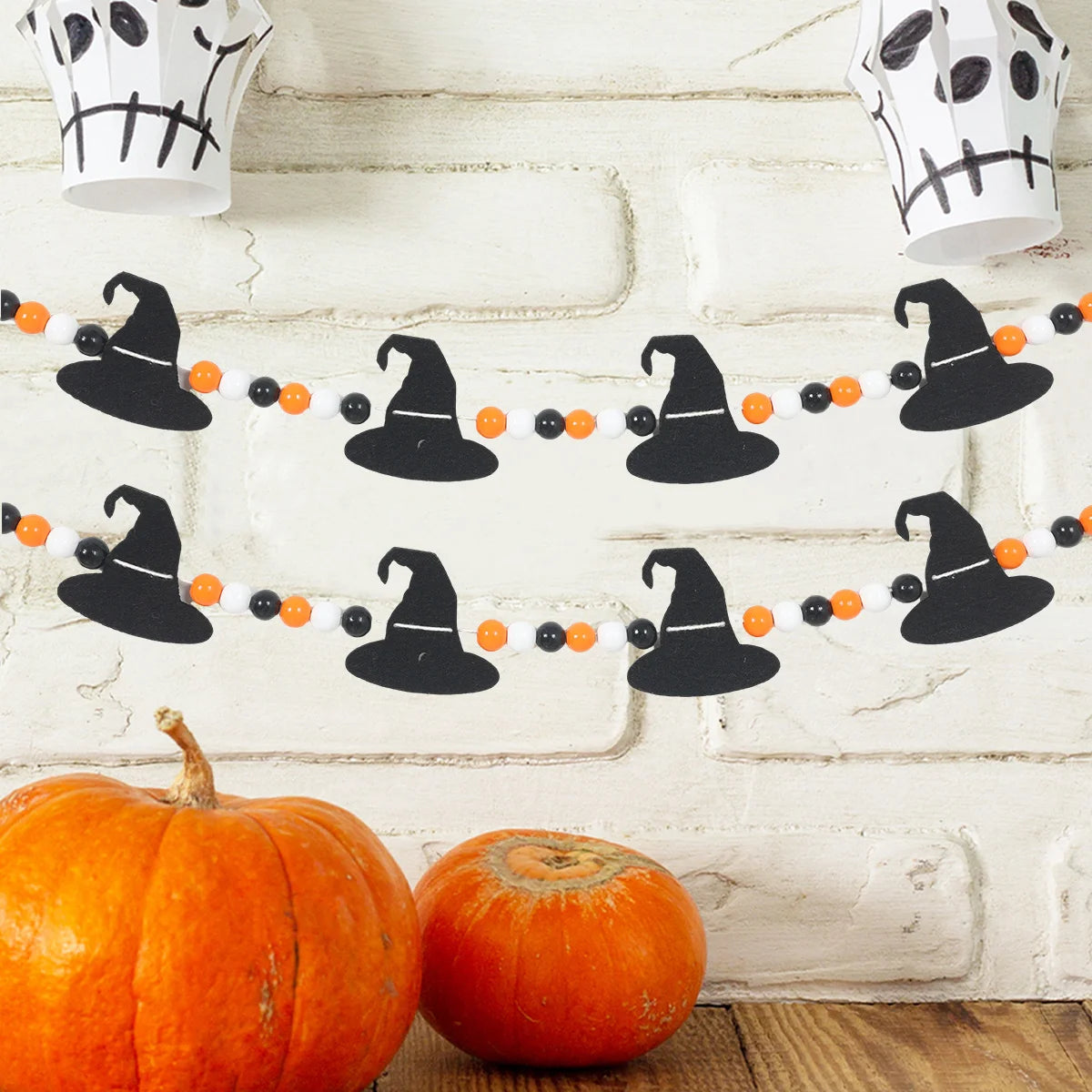 Halloween Pumpkin Bat Banner Garland Halloween Party Decorations Kids Halloween Non-Woven Banner Trick or Treat Party Supplies