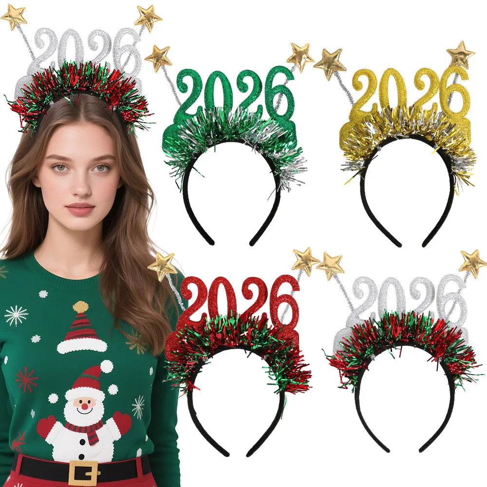 2026 Christmas Star Color Strip Headband New Year's Eve Digital Creative Party Decoration Head Buckle