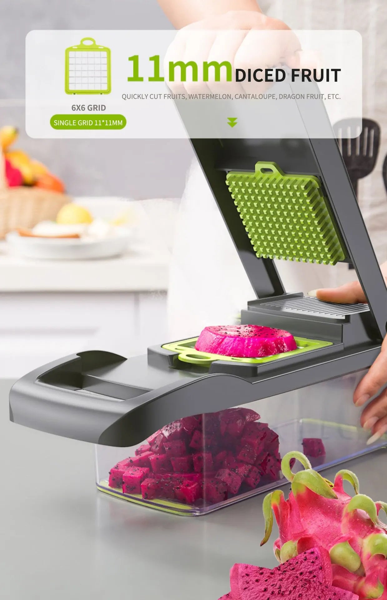 1Pc Green Black 12 in 1 Multifunctional Vegetable Slicer Cutter