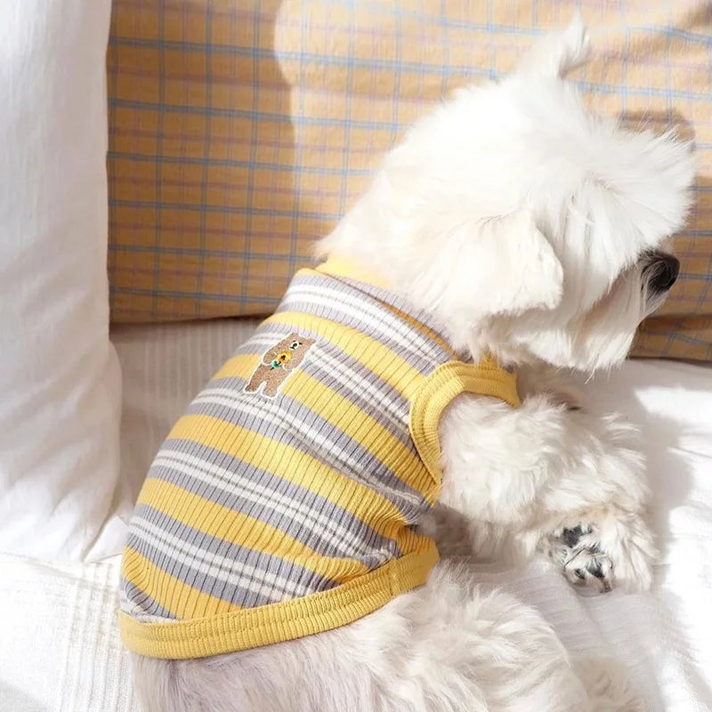 Cotton Rib Dog Shirt Sleeveless Stripe Vest for Small Dogs Teacup Chihuahua Yorkie Puppy Clothes Knitted Breathable Tank Tee