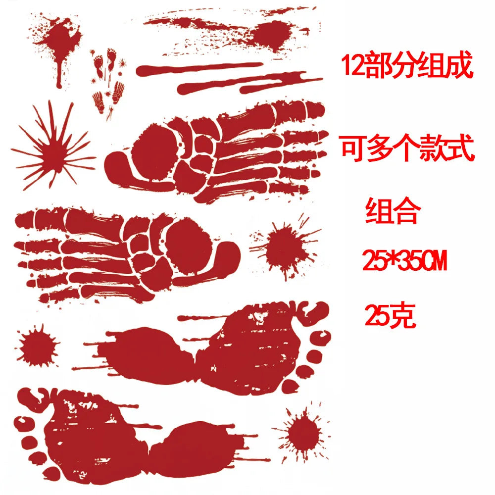 Halloween Decors Halloween Bloody Footprints Window Sticker Hallowmas Horror Handprint Bloodstain Zombie Restroom Decals Decors