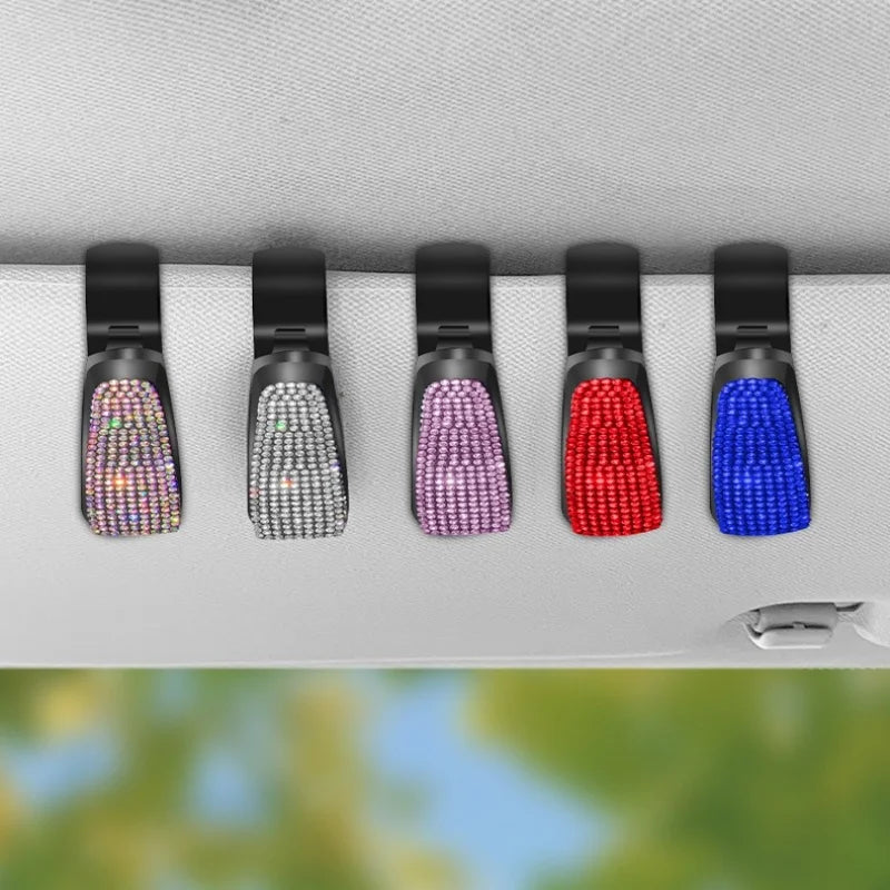 Sunglasses Clip Car Sunshades Sun Visor Rhinestone Portable Universal Myopia Glasses Bracket Card Holder Decoration Accessories