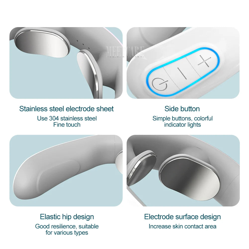 Smart Back Neck Massager with Heating TENS Pulse Cervical Muscle Massage Wireless Shoulder Relief Pain Health Care