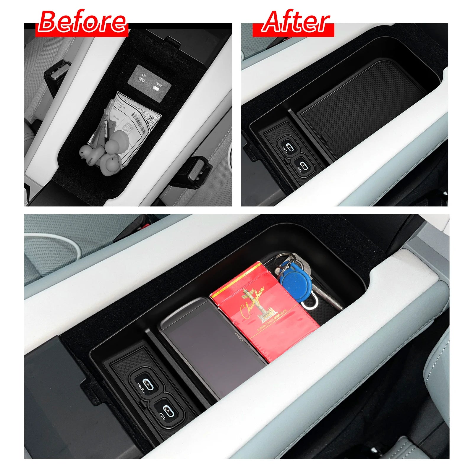 for Polestar 4 2023 2024 Car Armrest Storage Box Center Console Storage Tray Organizers Interior Accessories Tidying Black