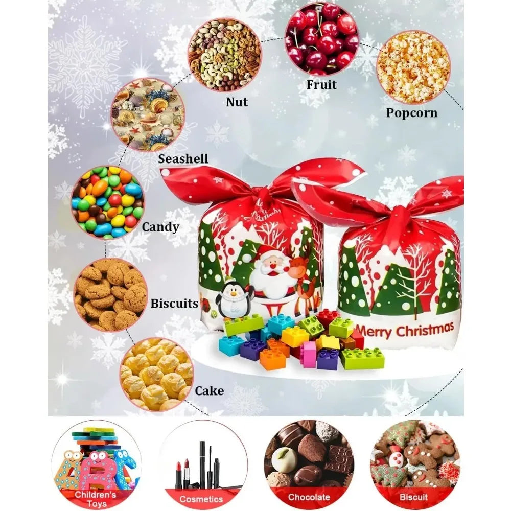 50PCS Santa Claus Snowman Candy Bags Christmas Plastic Gift Bag Merry Christmas Decorations Noel Gifts New Year