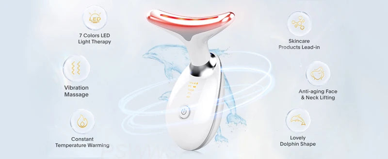 EMS Neck Facial Massager Lift Seven Colours LED Photon Therapy Vibration Face Beautify Anti Wrinkles Tightening Skin Care Device
