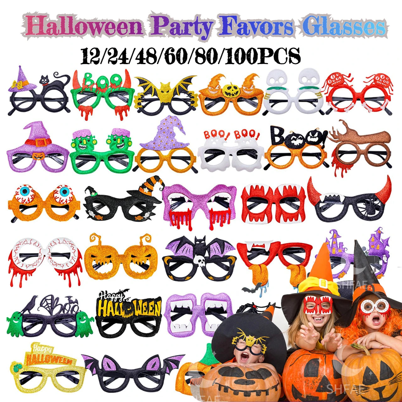 12-100Pcs Halloween Party Favors Glasses for Kids Family Halloween Treat Bag Stuffers Party Eyeglasses Trick or Treat Supplies