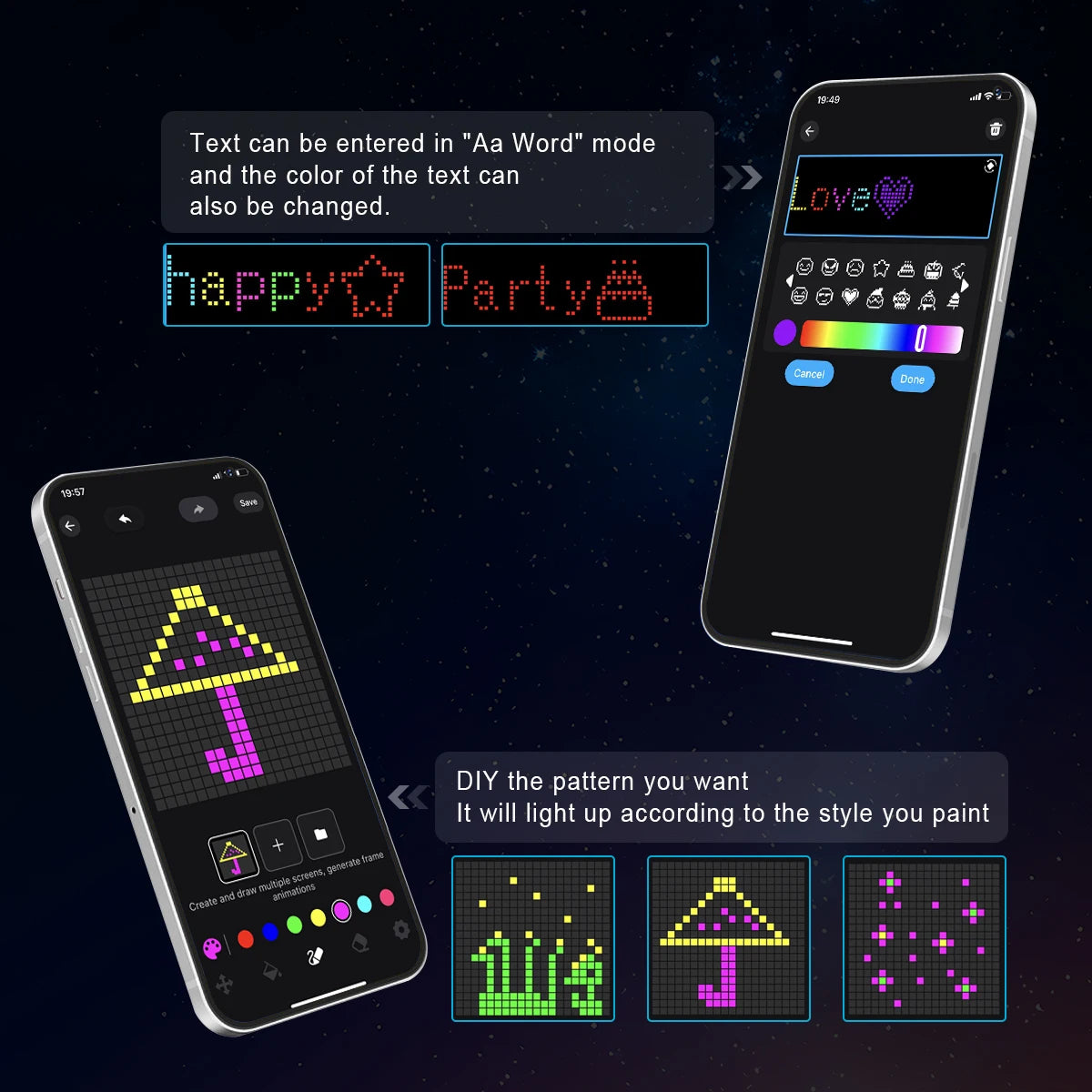 APP Control Smart LED Curtain Lights Sting USB 5V Fairy Light DIY Text Pattern Display for Room Outdoor Garden Christmas Decor