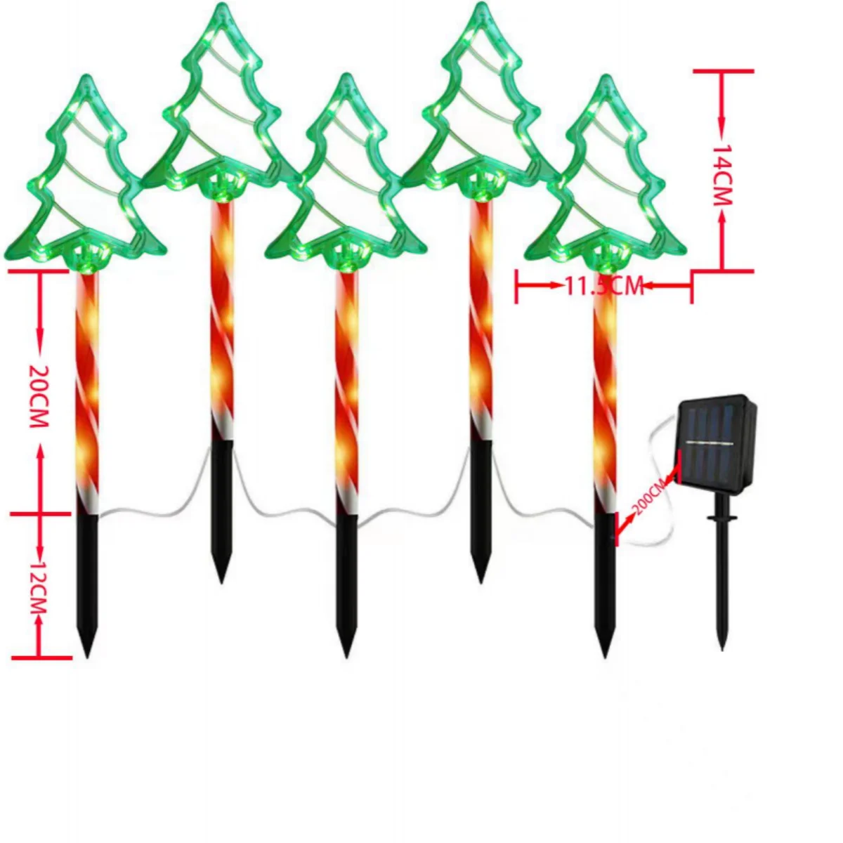 LED solar Christmas tree ground mounted lights suitable for courtyard and path atmosphere decoration lights, set of 5 pieces