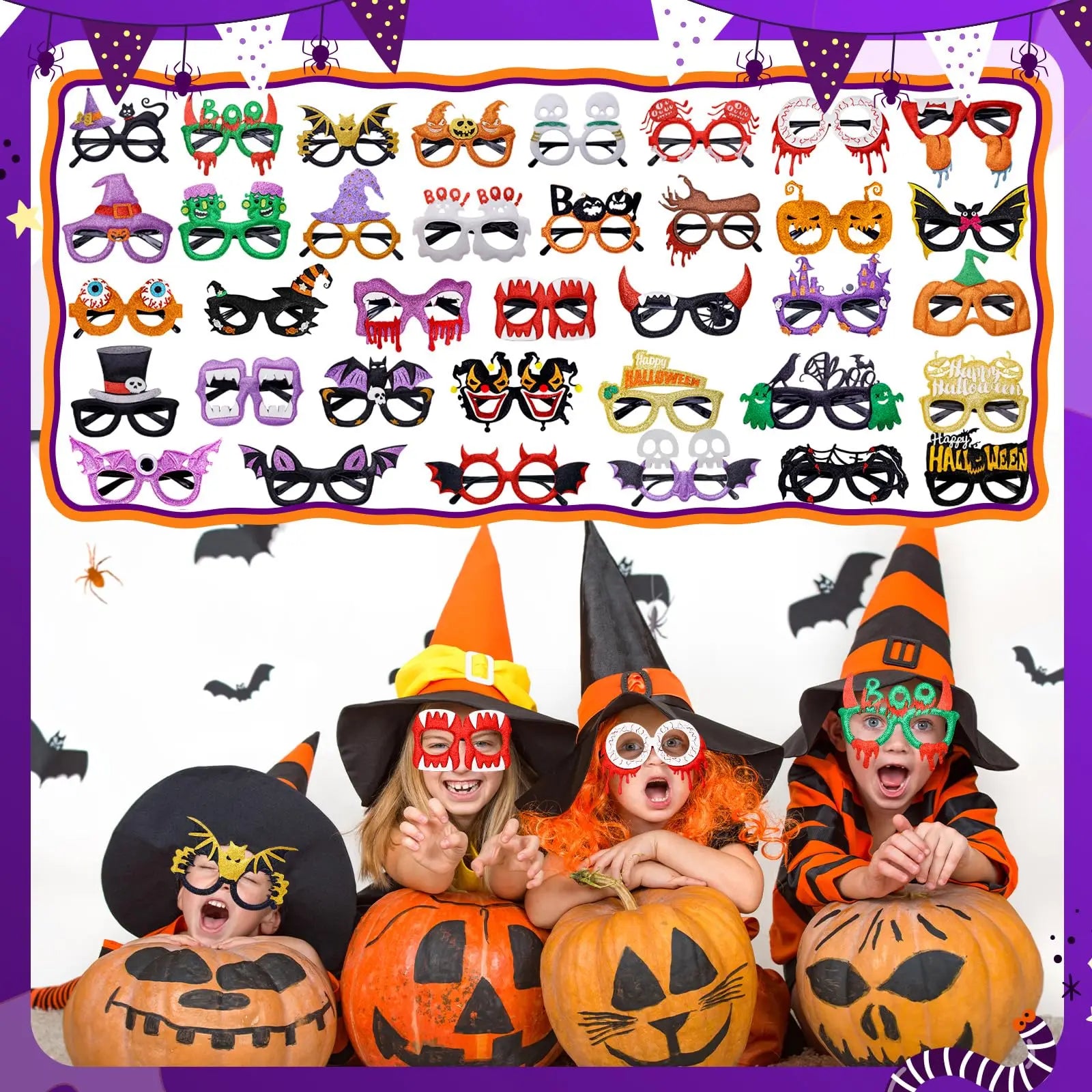 12-100Pcs Halloween Party Favors Glasses for Kids Family Halloween Treat Bag Stuffers Party Eyeglasses Trick or Treat Supplies