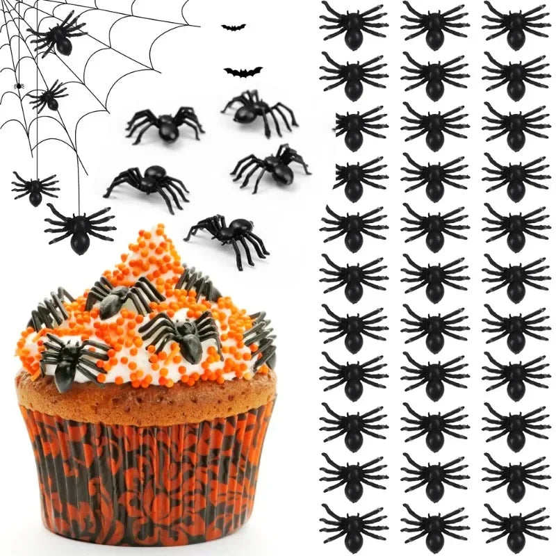 1000/50x Halloween Spider Decoration Small Black Plastic Fake Spiders Haunted House DIY Party Prop Simulation Insects Tricky Toy