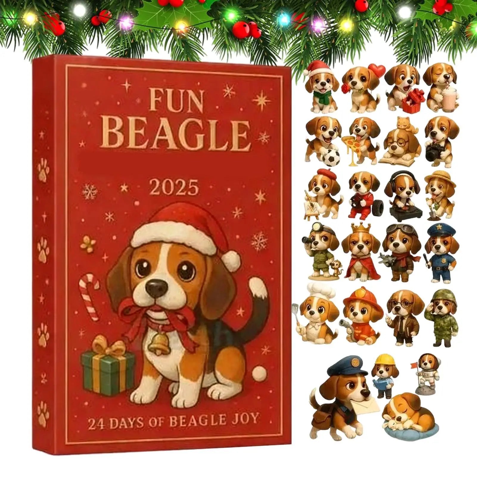 Christmas Advent Calendar 2D Acrylic Beagle Pendant Decor 24 Days Dog Charm Christmas Countdown Calendar for Xmas Tree Decor