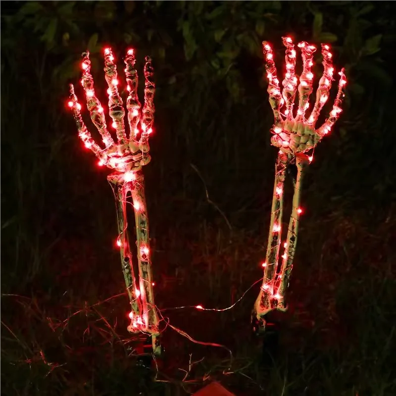 2PC Solar Powered Ghost Hand Ground Plug-in Stake Light Outdoor Waterproof LED Garden Light Horror Decoration Lamp For Halloween