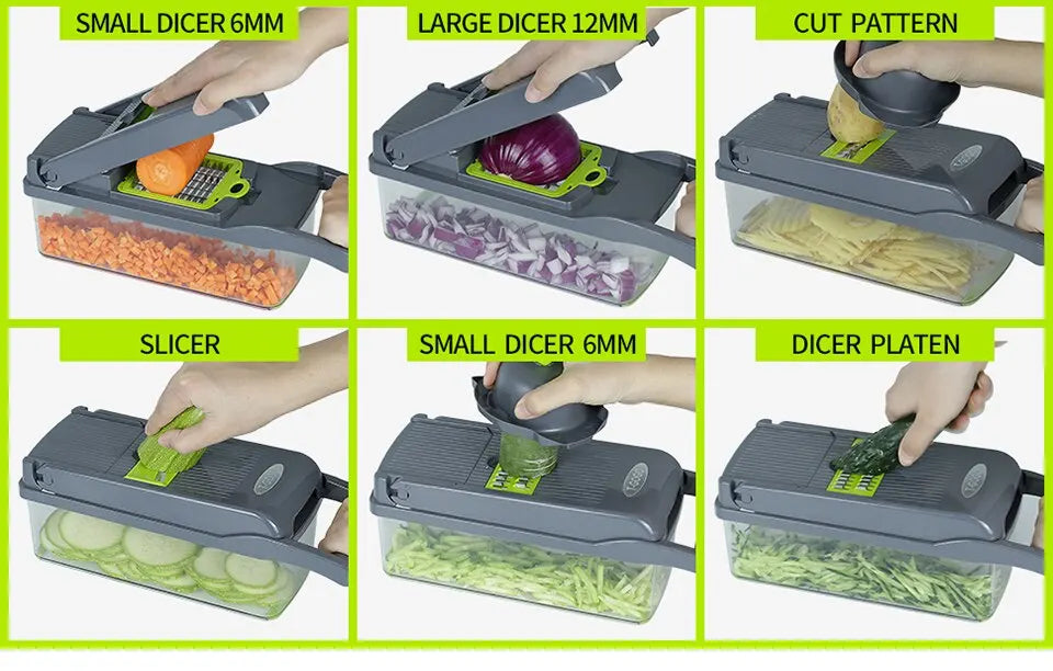 1Pc Green Black 12 in 1 Multifunctional Vegetable Slicer Cutter