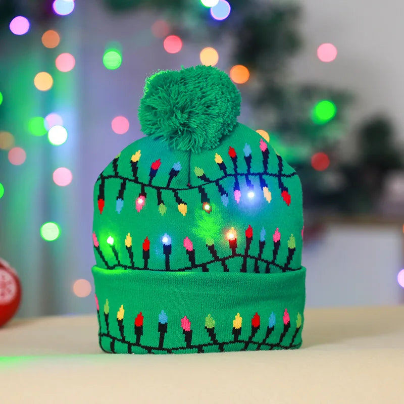 ON SALE! 2025 New Year LED Knitted Christmas Hat Beanie Light Up Illuminate Warm Hat For Kids Adults New Year Christmas Decor