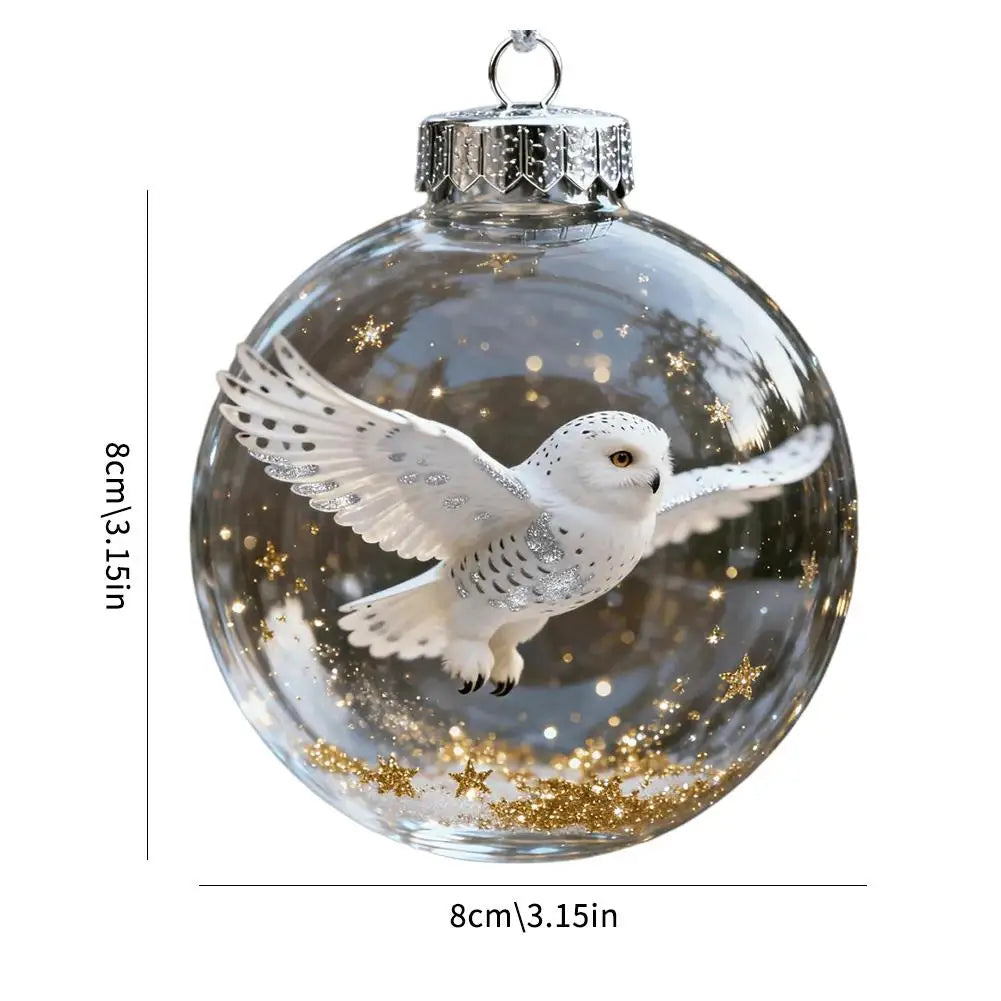 8CM Christmas Transparent Acrylic Ball Cardinal/Hummingbird Pattern Creative Christmas Tree Decoration Hanging Pendant For Home