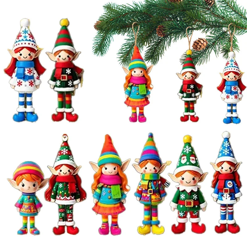 8/16/32Pcs Christmas Wooden Pendants 2D Angel Elf Xmas Hanging Ornament with Rope 2025 Christmas Home Decoration DIY Gift Labels