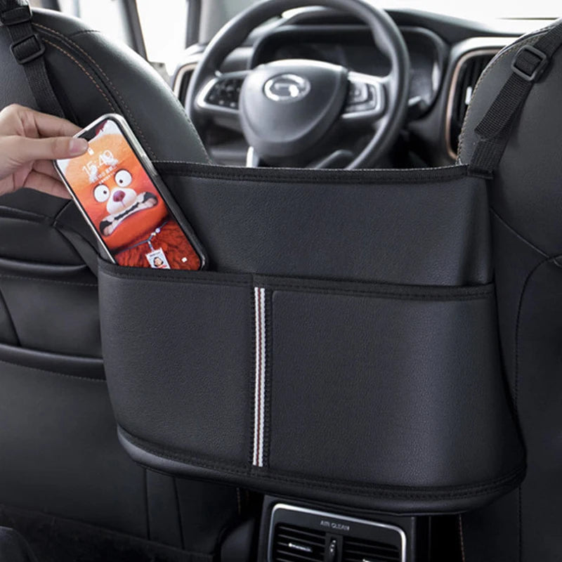 Car Seat Middle Hanger Storage Bag Leather Handbag Holder Tissue Water Cup Pockets Stowing Tidying Car Interior Accessories