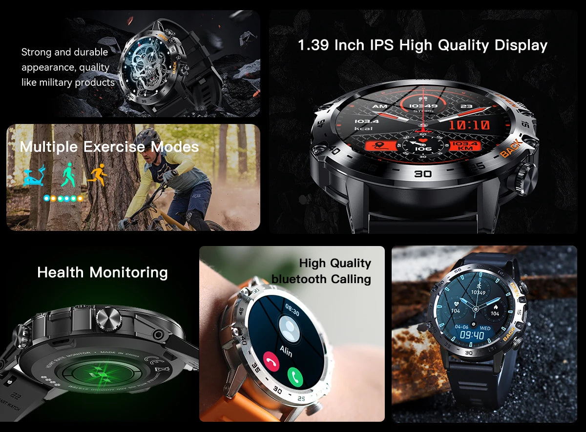 Abelanja Steel 1.39 Bluetooth Call Smart Watch Men Sports Fitness Tracker Watches IP67 Waterproof Smartwatch for Android IOS K52