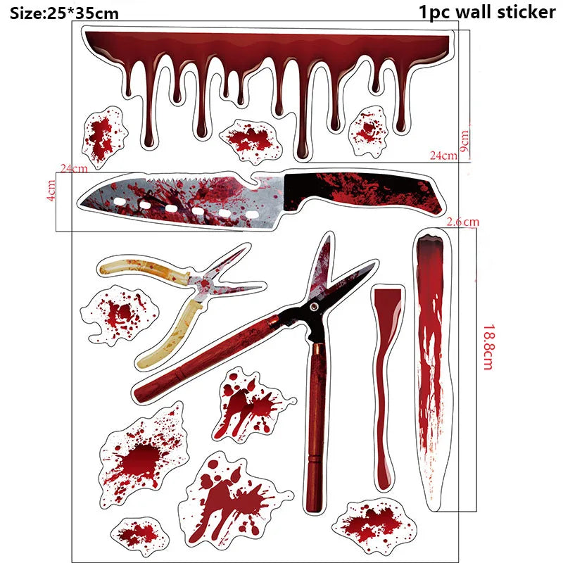 Halloween Decors Halloween Bloody Footprints Window Sticker Hallowmas Horror Handprint Bloodstain Zombie Restroom Decals Decors