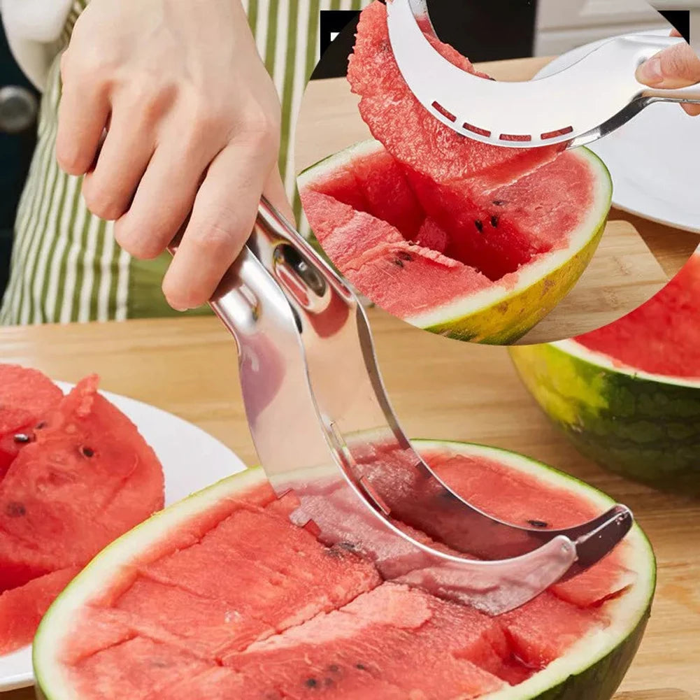 Stainless Steel Safe Efficient Watermelon Slicer Server with Non-Slip Handle Fruit Divider Watermelon Slicer Cutter Fruit Tools