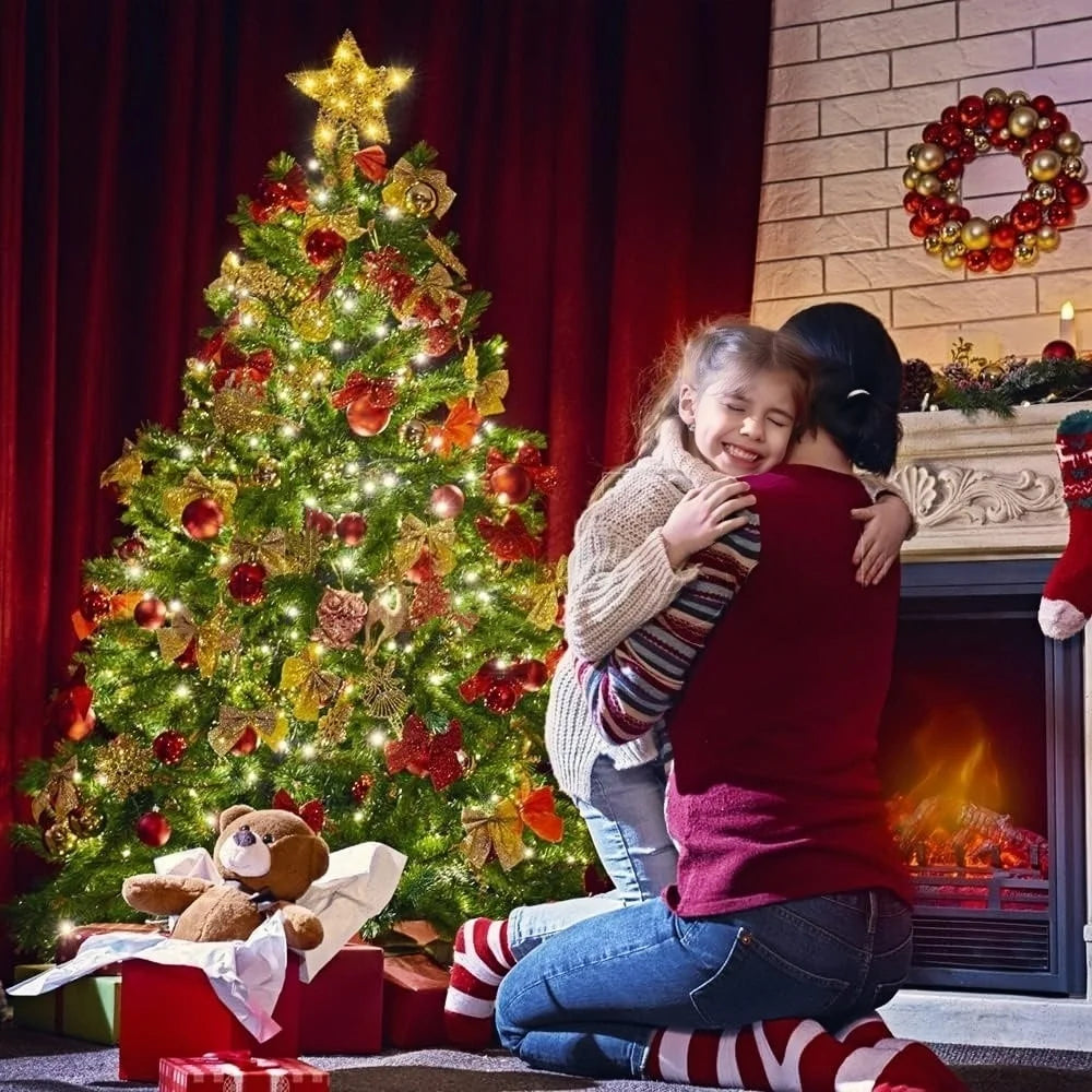 Iron Glitter Christmas Tree Topper Star With Led Copper Wire Lights Merry Christmas Tree Decor For Home Navidad Ornaments