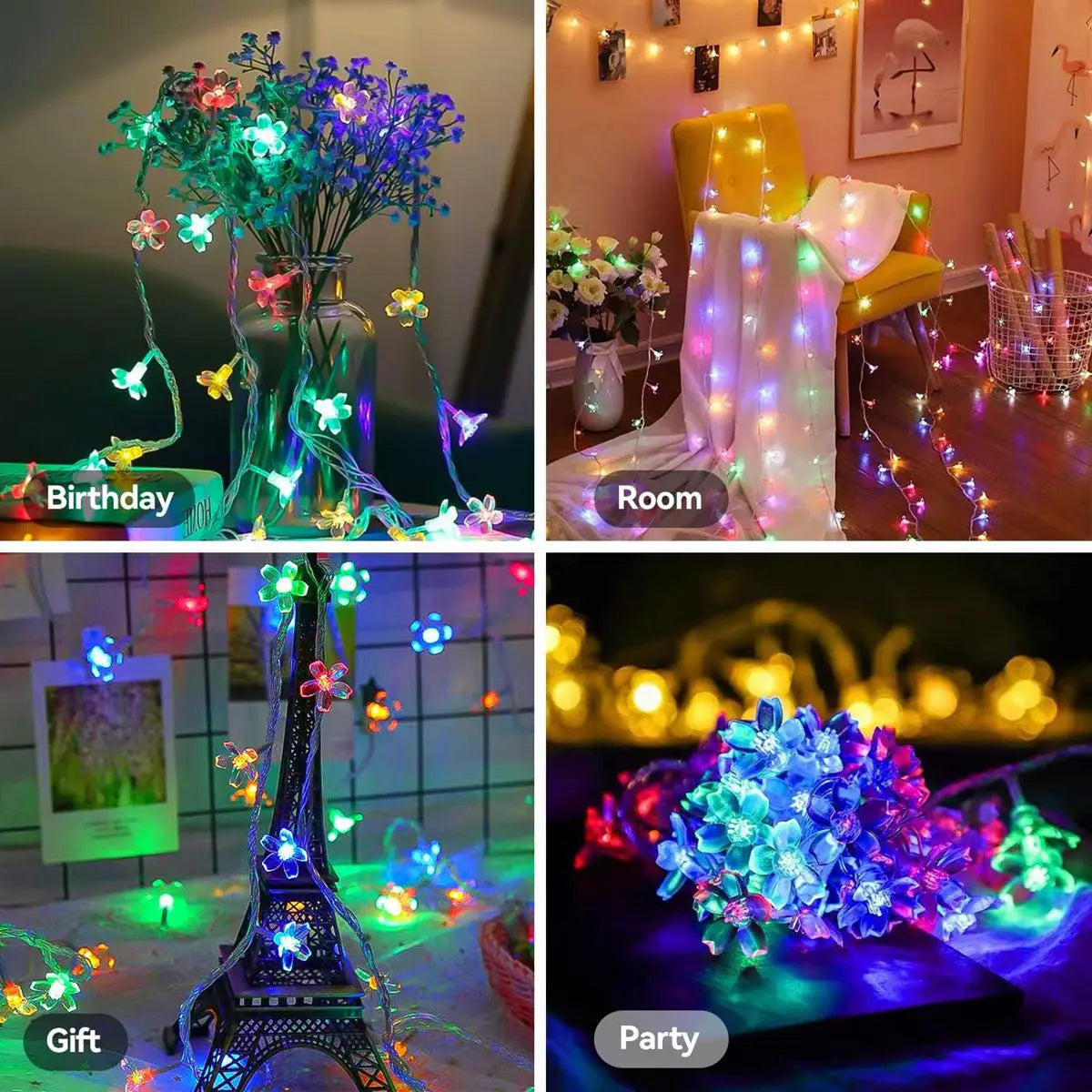 1PC Flower Fairy Lights Battery Operated String Lights Waterproof 10/20/30/40 LED Cherry Blossom Lights For Patry Wedding Decor