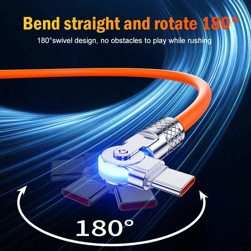 60W PD USB C To Type C Cable Elbow 180 Degree Rotation Super Fast Charge For Samsung S24 S23 S22 Ultra Huawei Laptop Data Sync