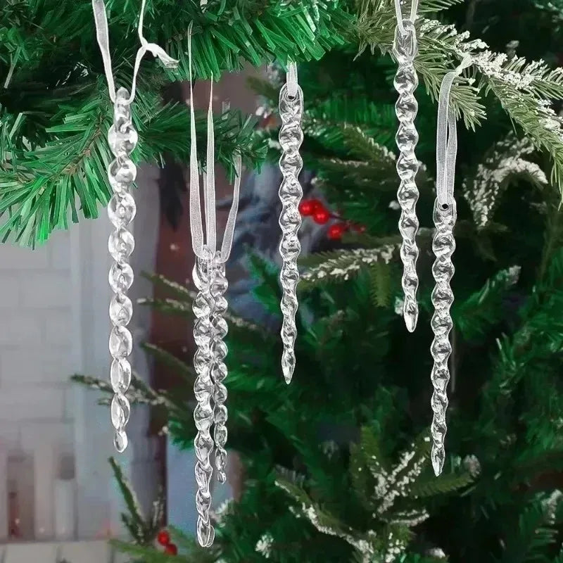 Christmas Acrylic Snowflake Clear Simulation Icicle Ornaments Xmas Tree Hanging Pendants DIY Winter New Year Party Decoration