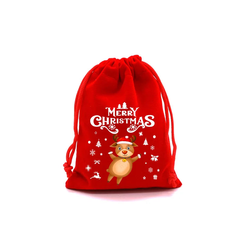 20pcs Xmas Velvet Bags Small Candy Gift Bag Drawstring Pouch Christmas Party Favor Boutique Jewelry Packaging Bags 2024 New Year
