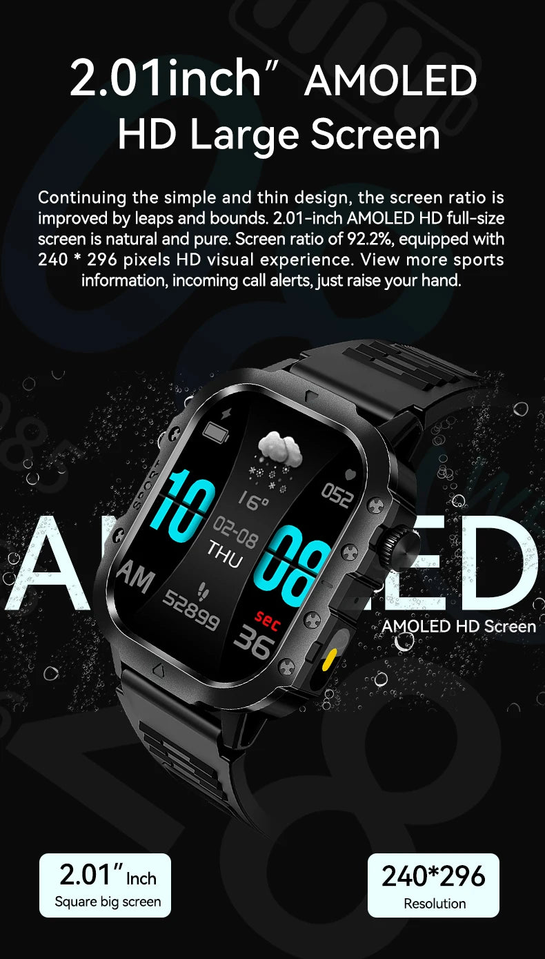 LAXASFIT Outdoor Sports Smart Watch 2.01 inch HD Screen LED Flashlight Bluetooth Talking Smart Watch Men Women Holiday Gift