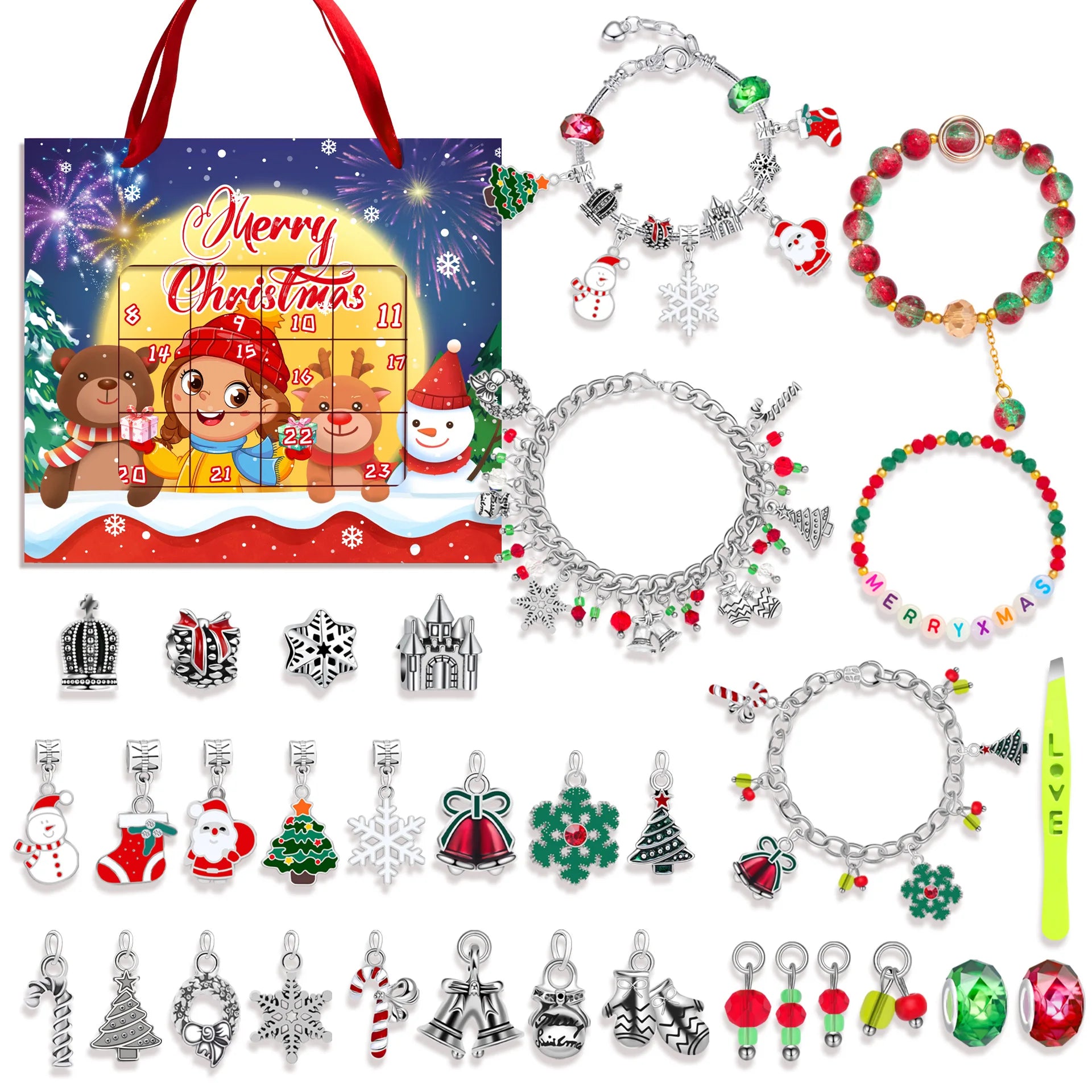 New Christmas Advent Calendar 24 Days Countdown Bracelet Blind Box DIY Christmas Decoration Hand Jewelry Surprise Blind Box Gift