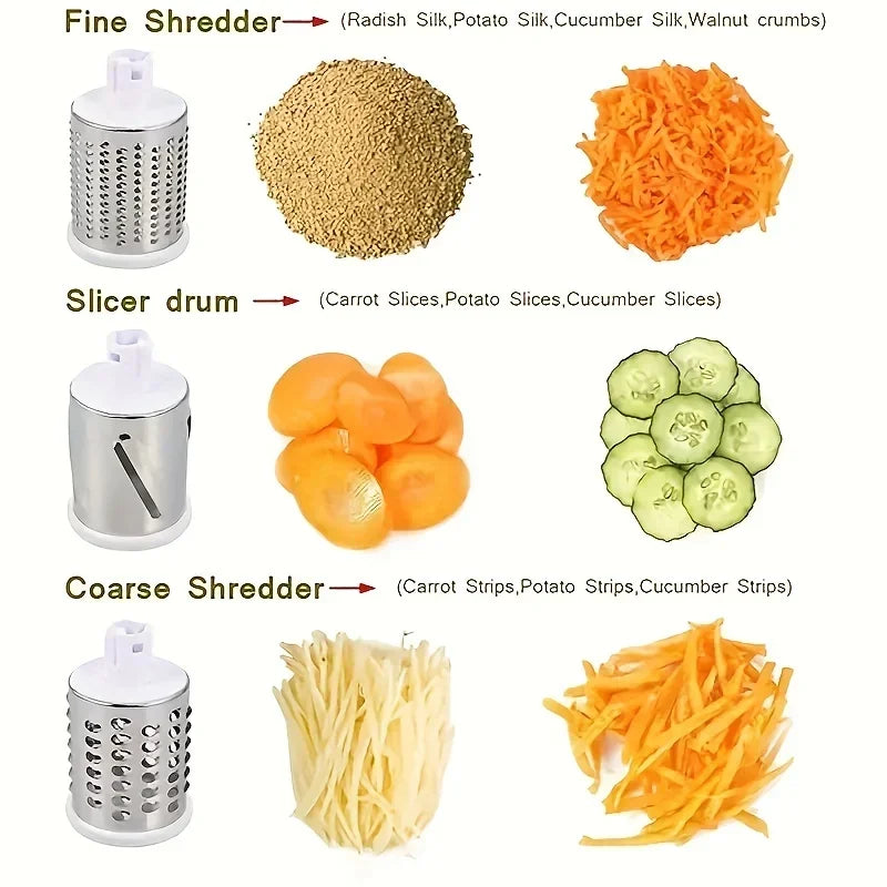 3in1 Vegetable Slicer Multifunctional Rotary Handheld Grater with 3 Sharp Rollers Vegetable Slicer Cheese Shredder Kitchen Tools