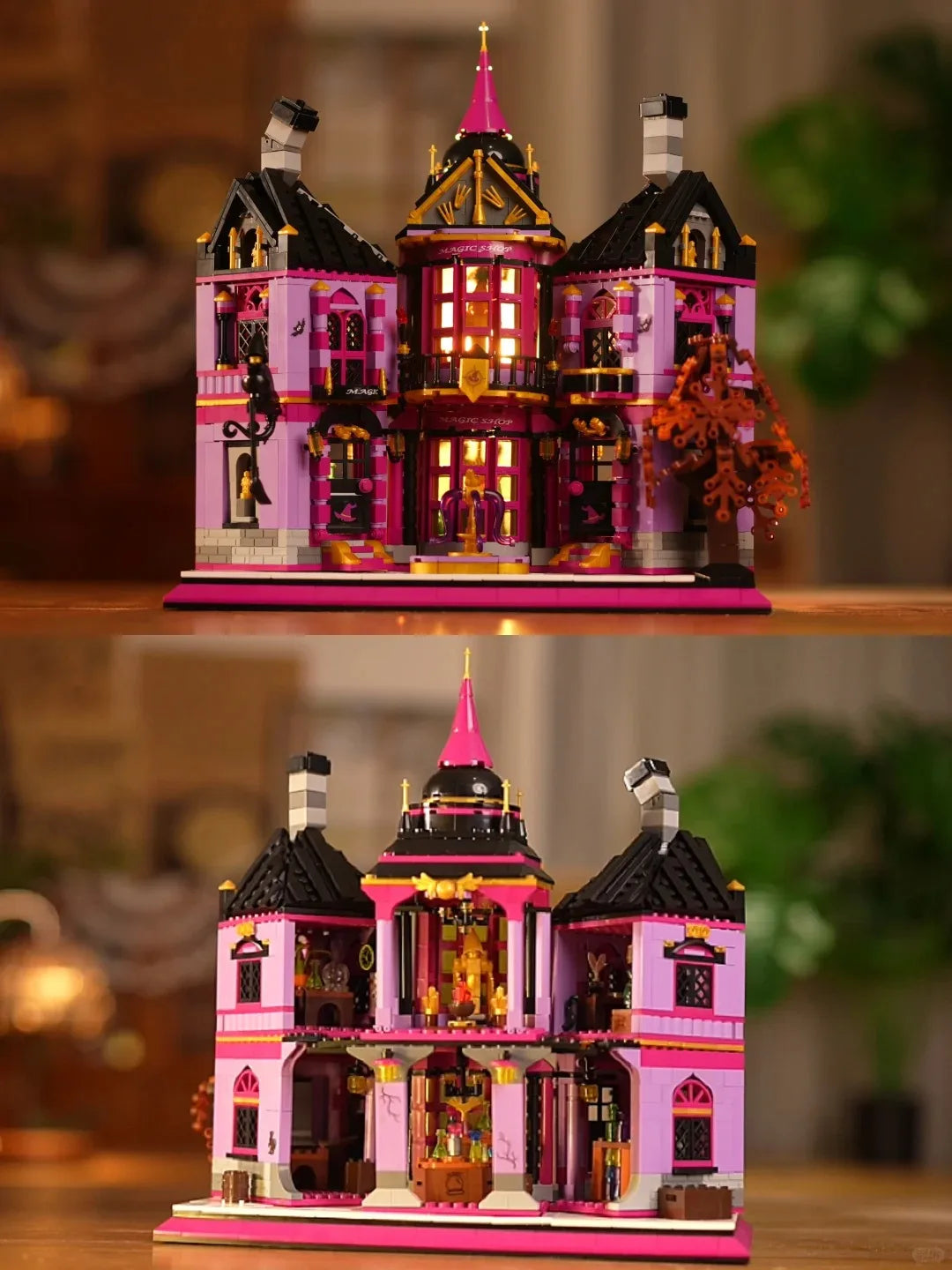 Mini Bricks1366PCS Creative Expert Magic Shop Building Blocks Assembly Model Lighting Street View Castle DIY Toy Christmas Gift