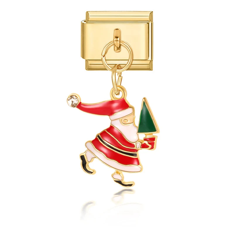 2025 New Original Christmas Tree Santa Claus Italian Charm Links Fit 9mm Bracelet Stainless Steel Jewelry Making Christmas Gift