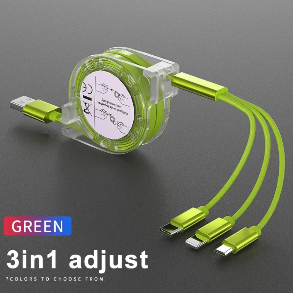 NNBILI 3 in 1 Telescopic Cable Is Suitable for Apple Type C Android Mobile Phone Fast Charging USB Cable for HUWEI iPhone Cable
